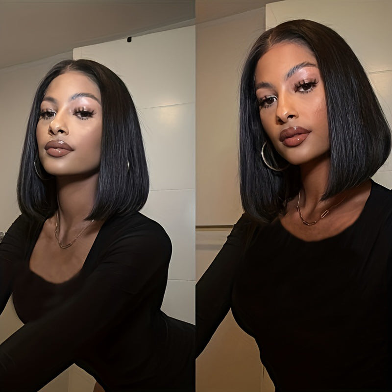 4x4 Lace Closure Straight Bob Human Hair Wig Natural Black