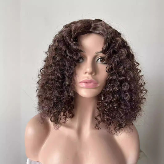 12" Kinky Curly Lace Front Synthetic Wig - Black (Heat-Resistant)