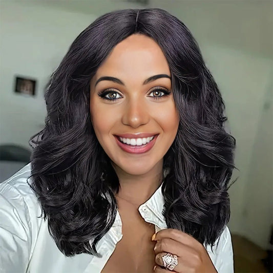 12in Black Long Wavy Synthetic Wig – Center Part - WigWonders