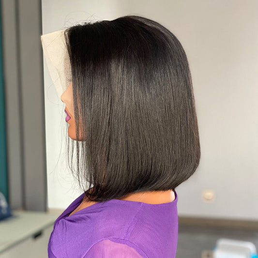 13x4 Human Hair Bob Lace Front Wig Straight Natural Black - WigWonders