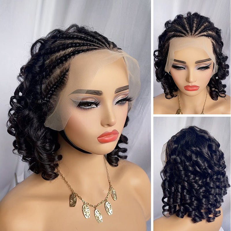 13x4 Lace Front Human Hair Cornrow Short Curly Wig - WigWonders
