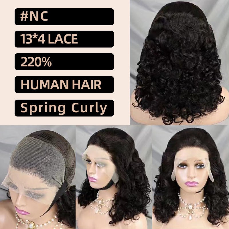13x4 Lace Front Spring Curly Human Hair Wig Short Bob - WigWonders
