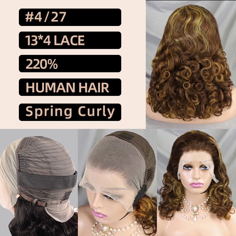 13x4 Lace Front Spring Curly Human Hair Wig Short Bob - WigWonders