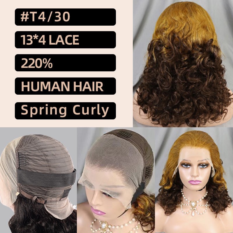 13x4 Lace Front Spring Curly Human Hair Wig Short Bob - WigWonders