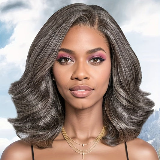 16" Salt & Pepper Body Wave Synthetic Wig | Side Part Lob - WigWonders