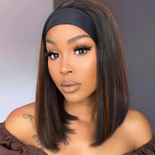 16" Synthetic Bob Headband Wig Inward Curl Natural Black - WigWonders