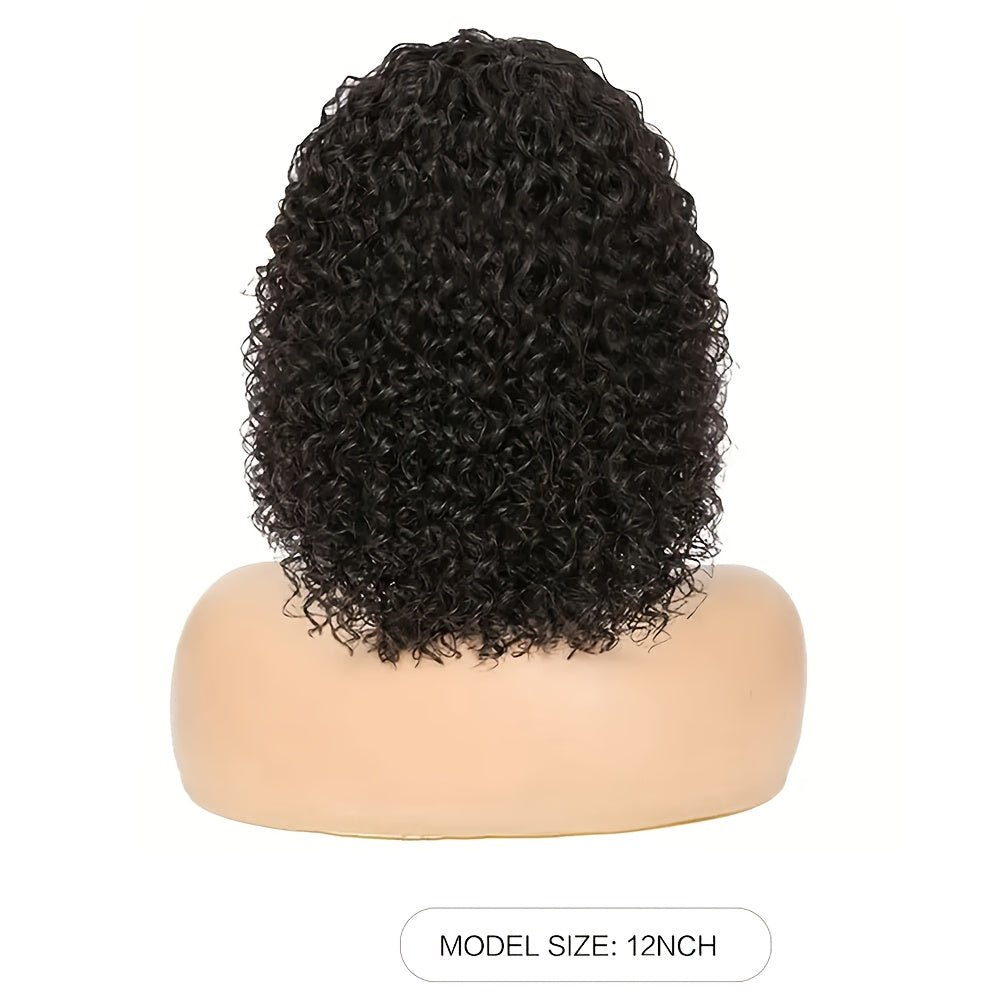 180% Density Glueless Curly Bob Wig Human Hair Pre Plucked Natural Black - WigWonders