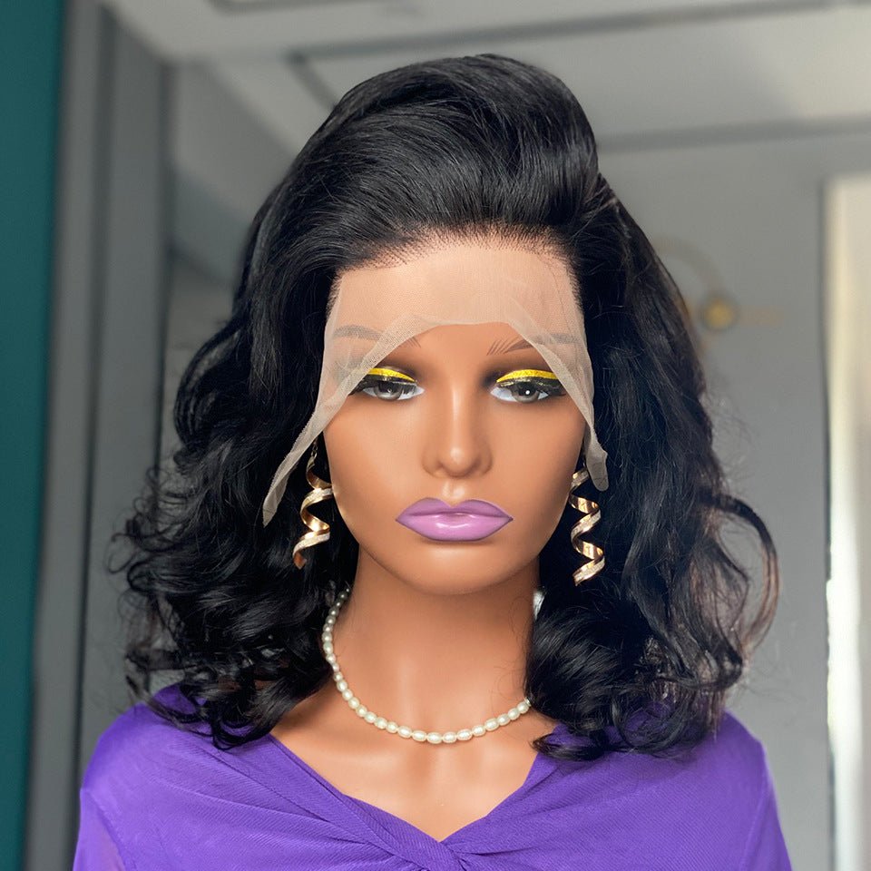 200 Density Bouncy Curl Lace Front Human Hair Wig - 16" Natural Black - WigWonders