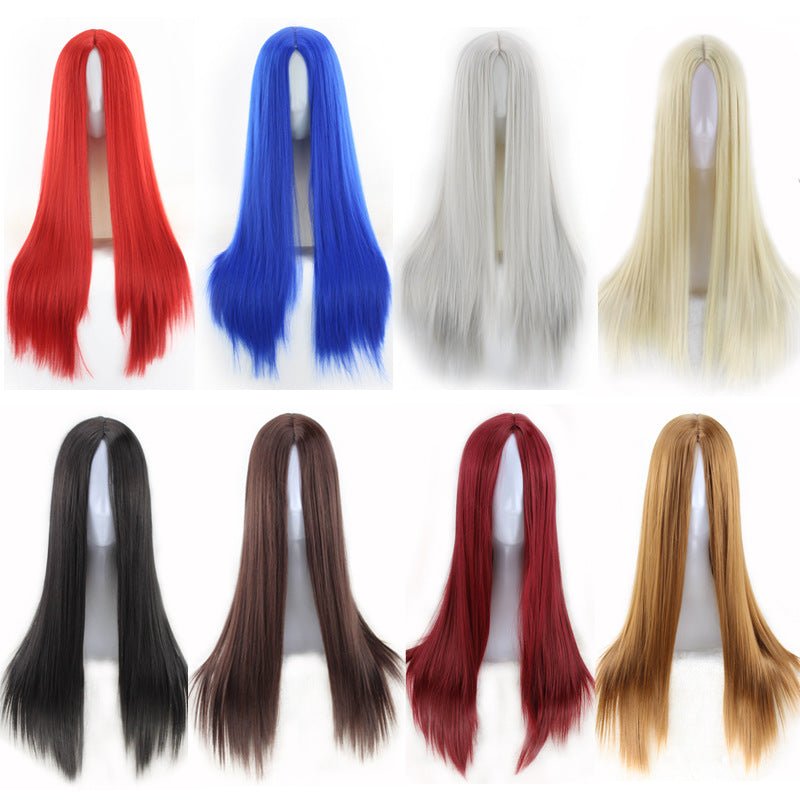 27.5" Long Straight Middle Part Synthetic Wig - WigWonders