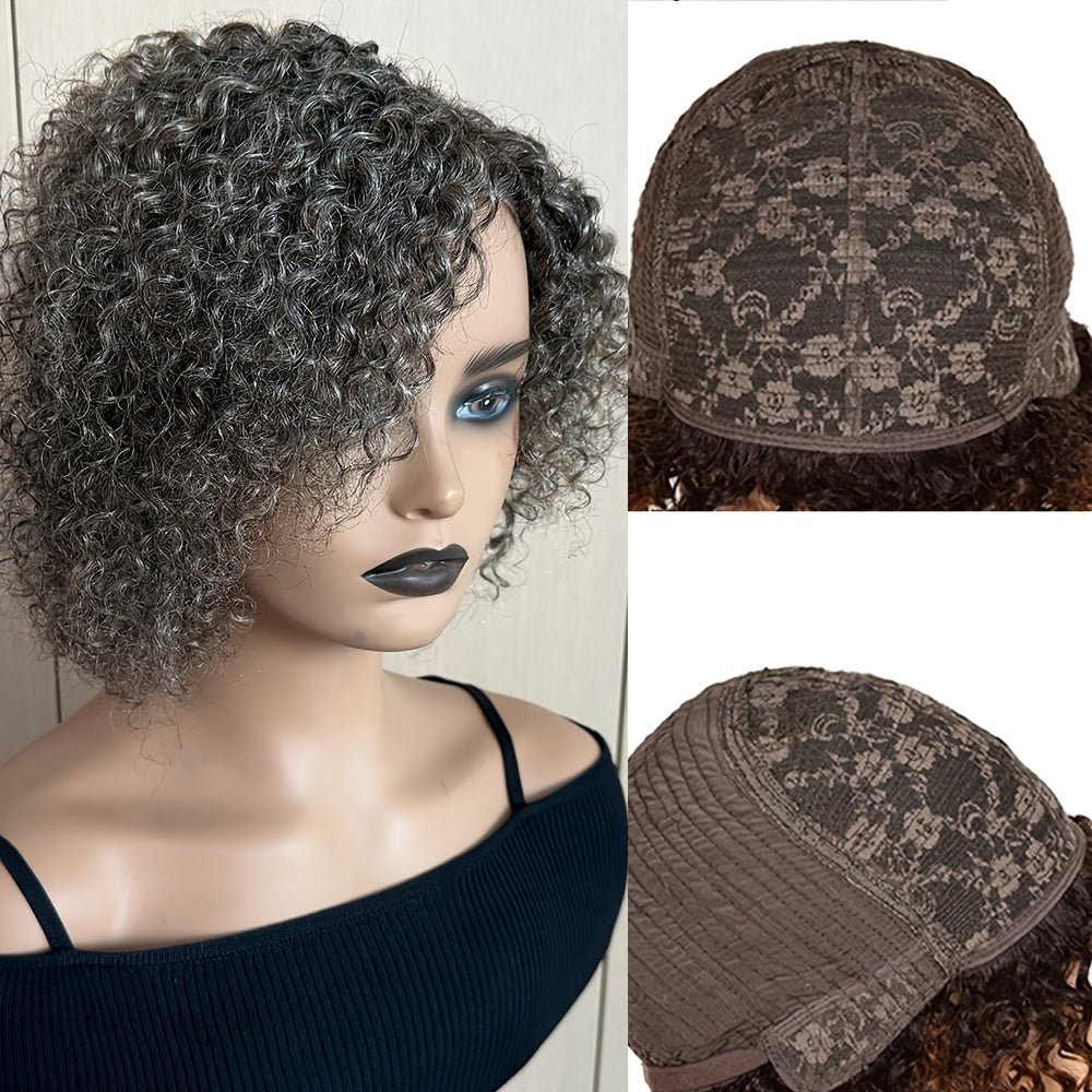 8 - inch Salt & Pepper Curly Wig - Rose Net - WigWonders