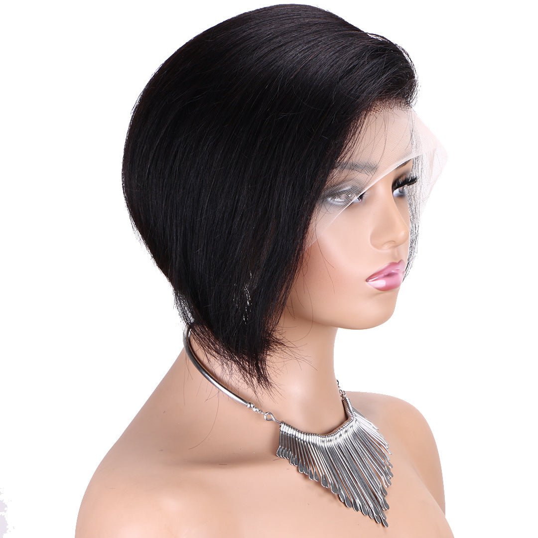 8" Pixie Bob Human Hair 13x4 Lace Frontal Wig Natural - WigWonders