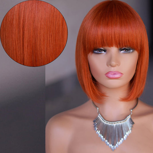 Blunt Bob Human Hair Wig - Orange - WigWonders