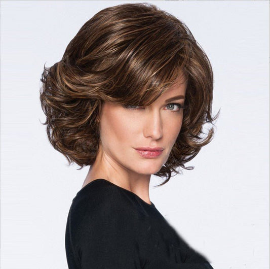 Brown 10in Short Wavy Synthetic Wig with Side Bangs - WigWonders