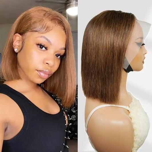 Chocolate Brown Straight Lace Front Wig | 200% Density Brazilian Human Hair Bob - WigWonders