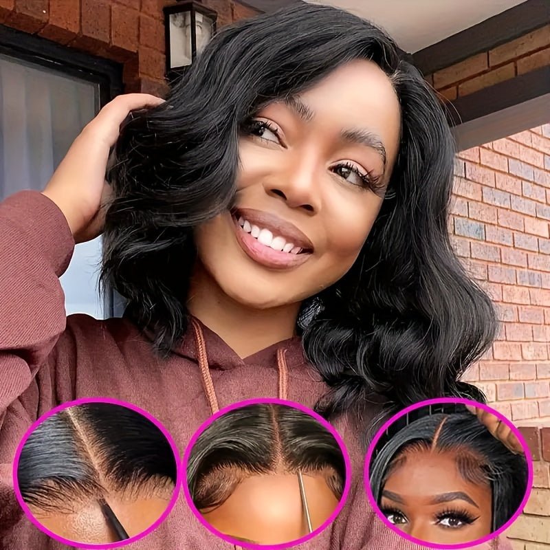 Glueless Body Wave Bob Wig 4x4 HD Lace Front 180% Density Human Hair Black - WigWonders