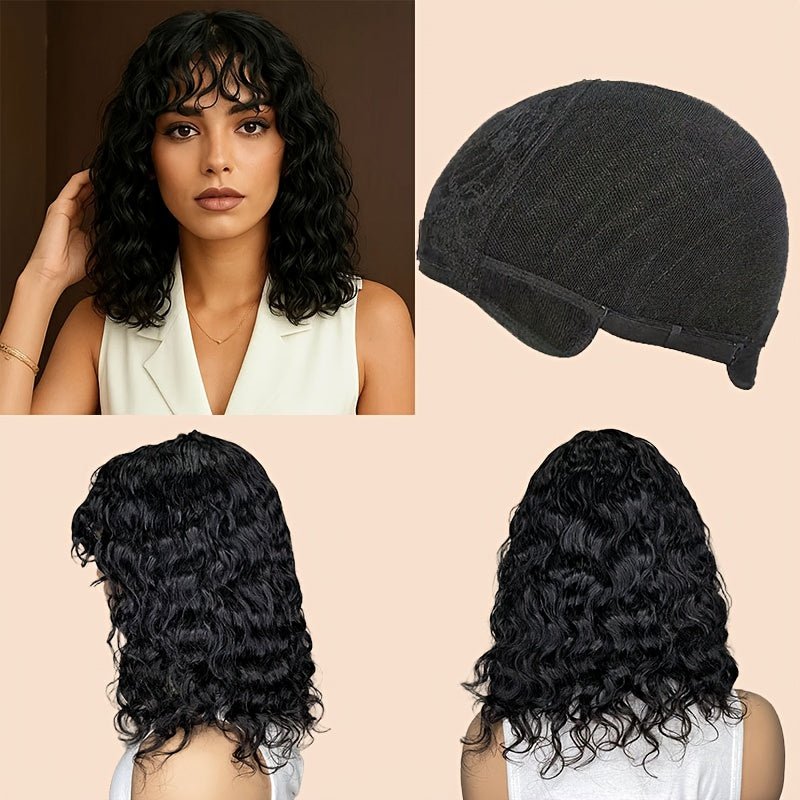 Glueless Water Wave Human Hair Wig with Bangs - WigWonders