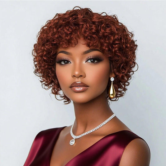 Human Hair Curly Wig with Bangs Glueless Kinky Curly Bob Wig for Women - WigWonders
