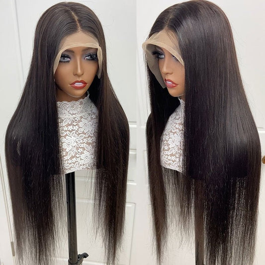 Human Hair Lace Front Wig Straight Middle Part Extra Long - WigWonders