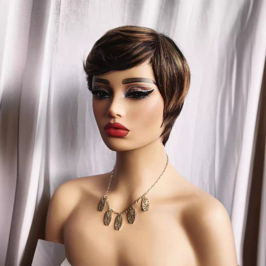 Human Hair Short Straight Pixie Wig 5in - T1B/30 NC F1B/30 - WigWonders