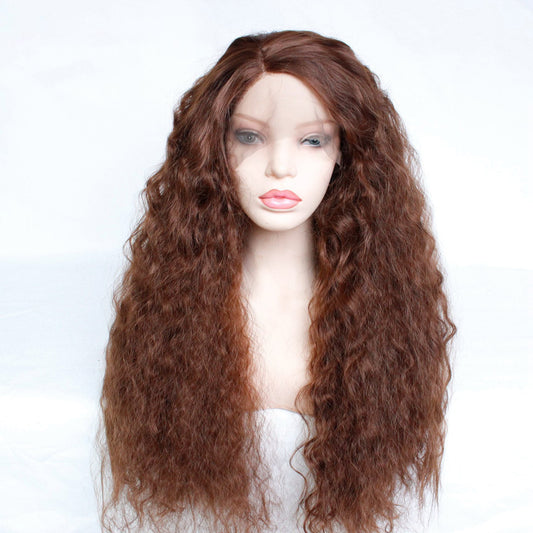 Long Kinky Curly Brown Synthetic Lace Front Wig - Heat Resistant - WigWonders