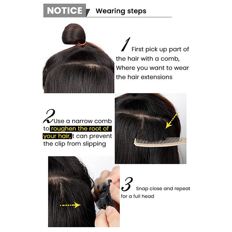 Long Wavy Middle Part Clip - In Synthetic Hair Extension – Brown Black with Light Brown Highlights - WigWonders