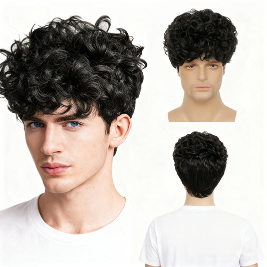 Men's 6" Jerry Curl Short Synthetic Wig - WigWonders