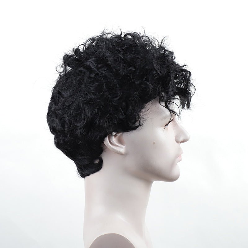 Men's Short Curly Synthetic Wig — Black - WigWonders