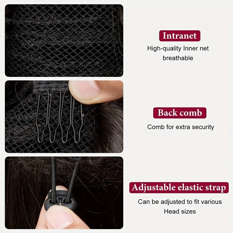 Seamless Wrap - Around Straight Human Hair Ponytail Extension - Natural Black - WigWonders