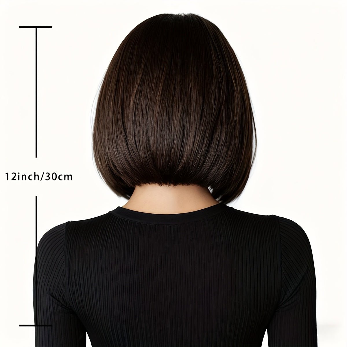 Short Bob Wig with Bangs - Brown Synthetic - WigWonders