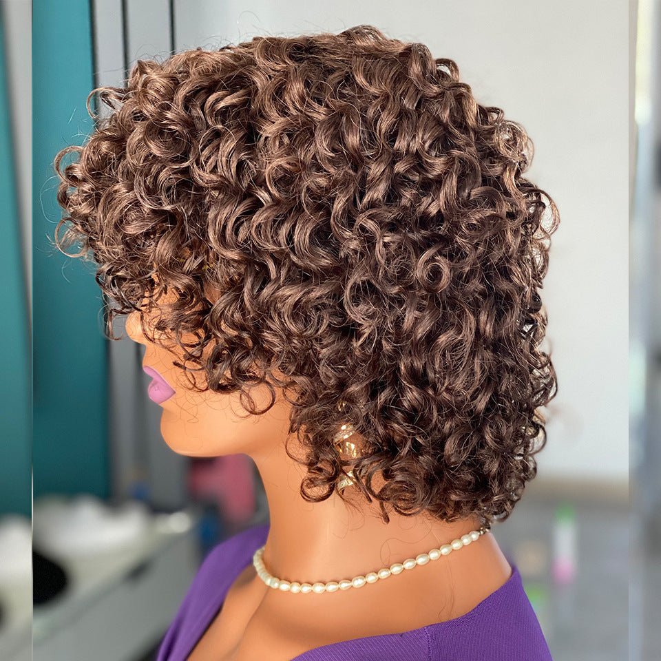 Short Curly Human Hair Wig with Bangs – 150% Density - WigWonders