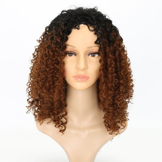 Short Kinky Curly Synthetic Wig with Ombre Brown - WigWonders