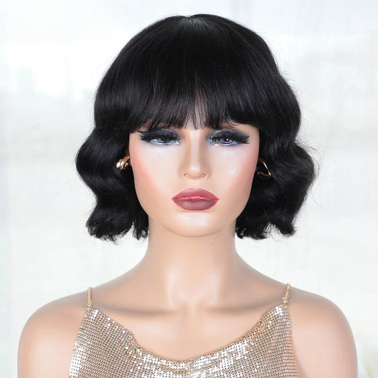 Short Pixie Bob Human Hair Wig with Bangs - Lace Front - WigWonders