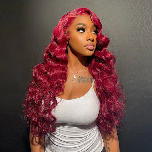 Straight Burgundy Glueless Lace Front Wigs Human Hair 13x4 - WigWonders