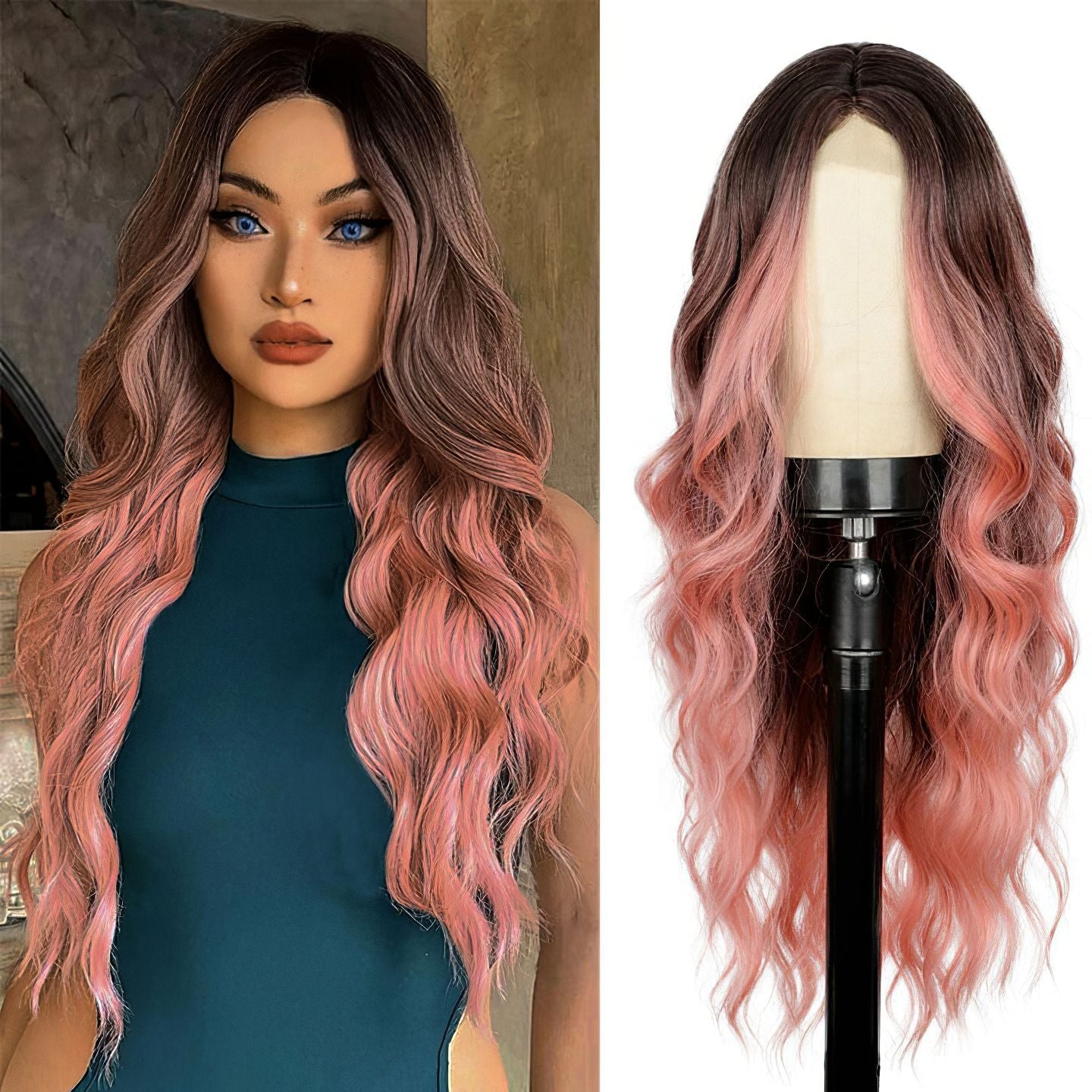 Synthetic Long Curly Lace Part Wig Highlighted Ombre - WigWonders