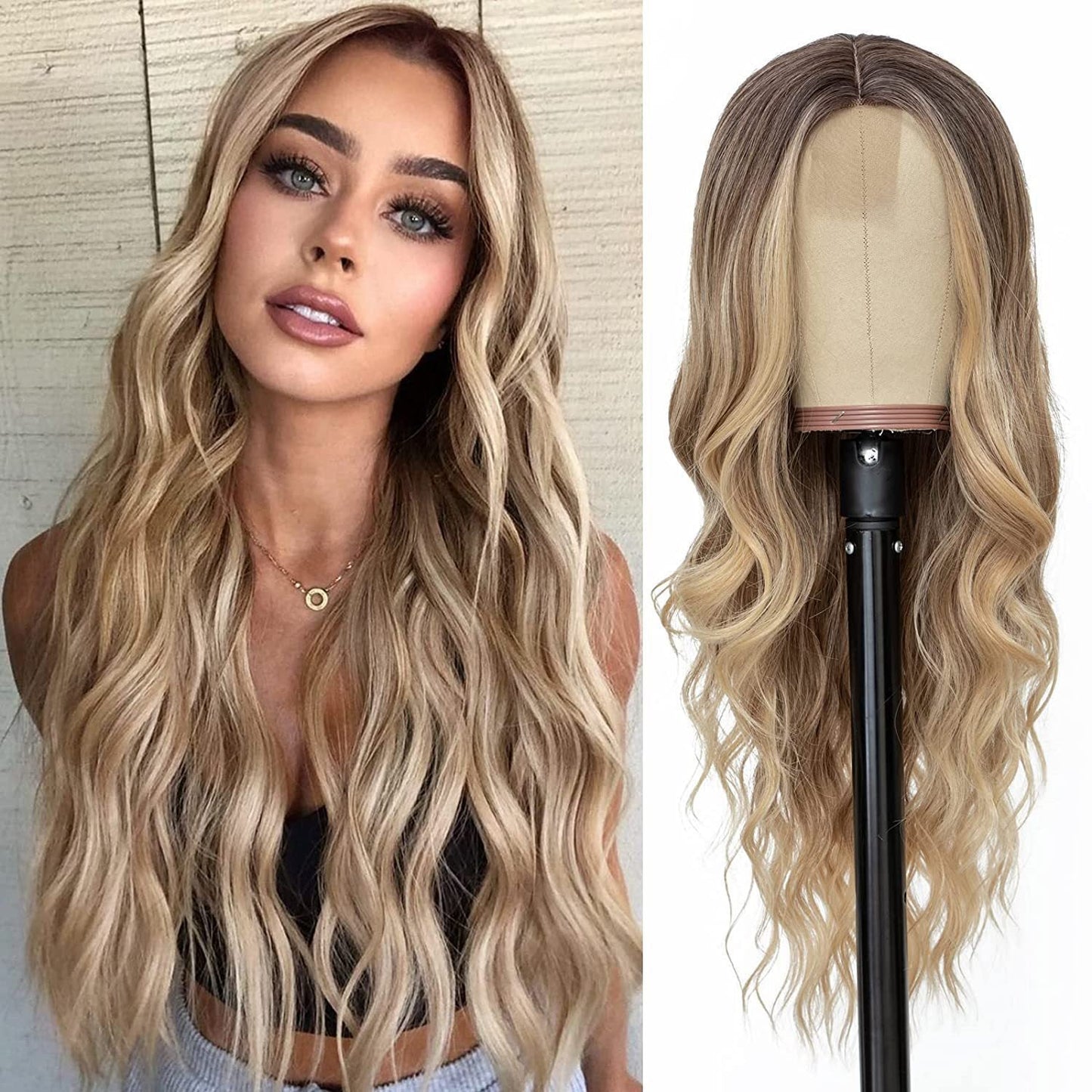 Synthetic Long Curly Lace Part Wig Highlighted Ombre - WigWonders