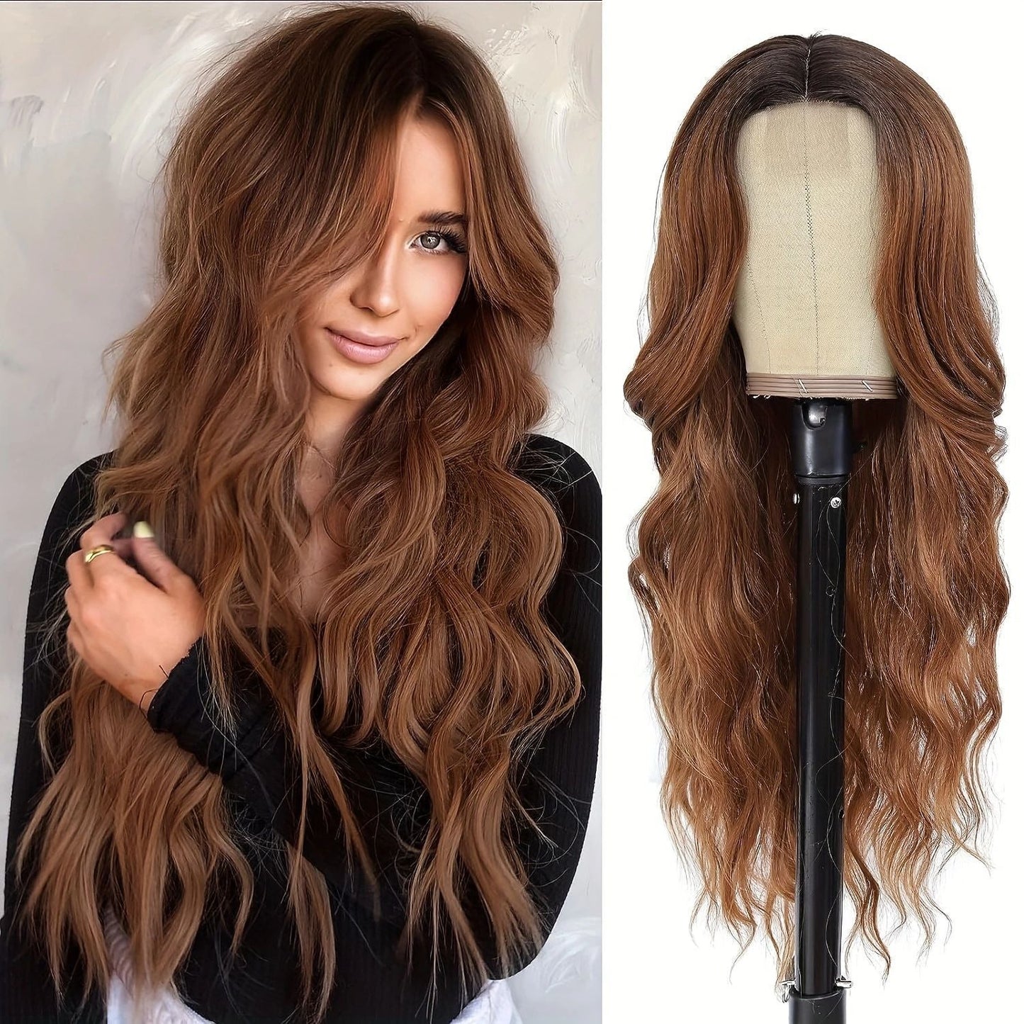 Synthetic Long Curly Lace Part Wig Highlighted Ombre - WigWonders