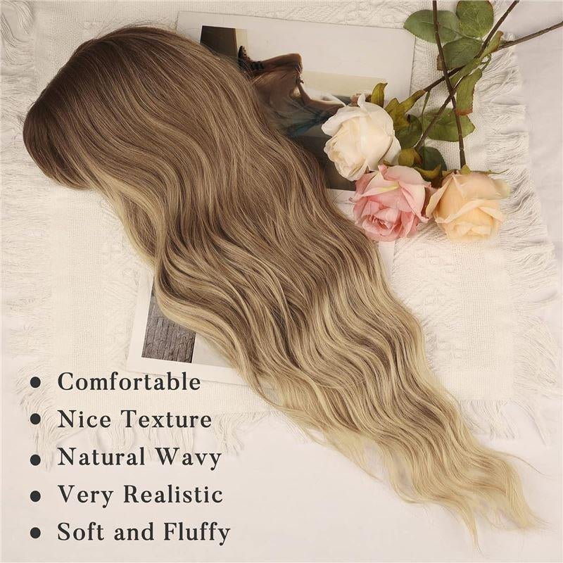 Synthetic Long Wavy Wig with Bangs - Body Wave Full Cap - WigWonders