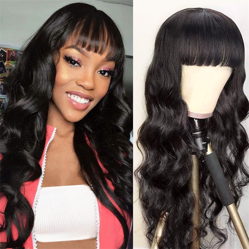 Synthetic Long Wavy Wig with Bangs - Full Cap Rose/Weft Net - WigWonders