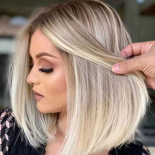 Synthetic Short Bob Wig Lace Front - Middle Part Straight Hair - WigWonders