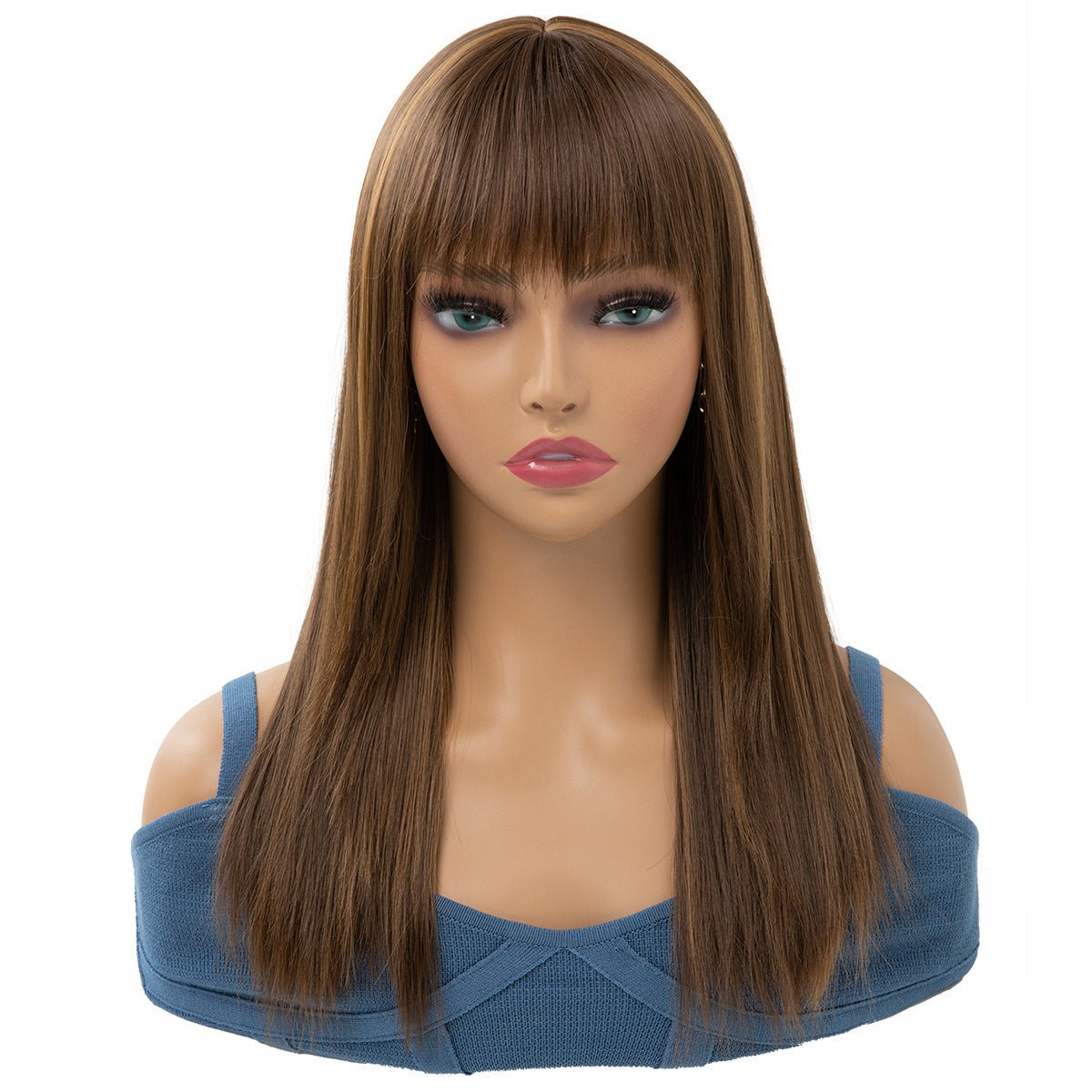 Synthetic Straight Hair Wig with Bangs Highlights Long Full Wig - WigWonders