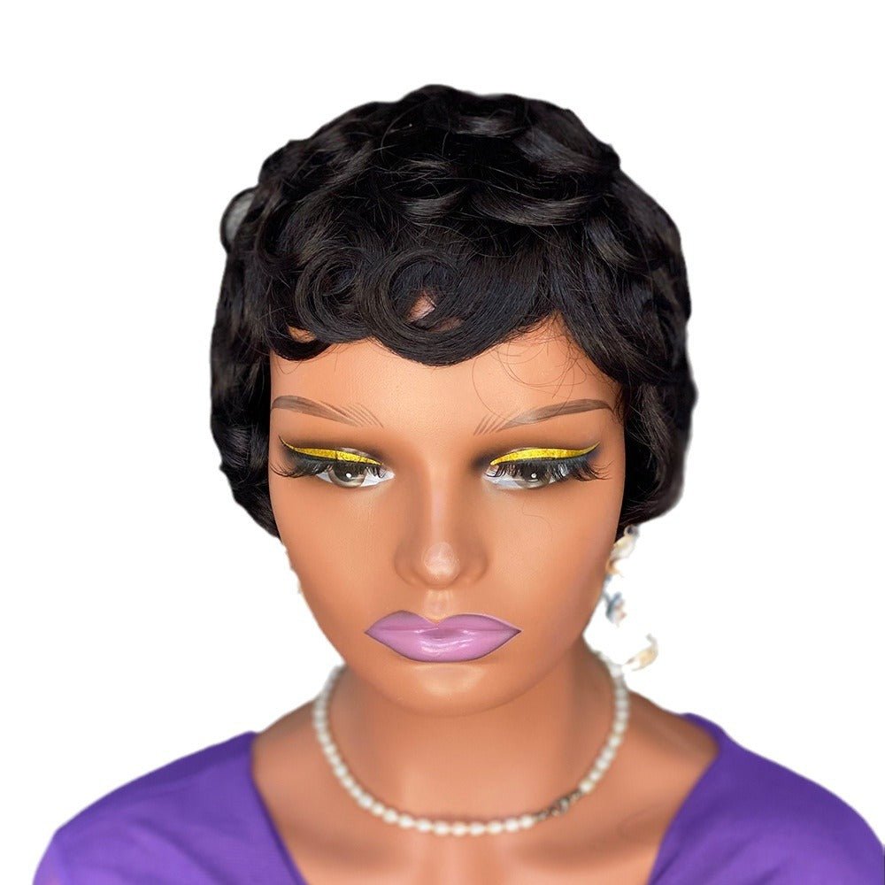 Vintage Curly Short Human Hair Wig - Natural Black - WigWonders