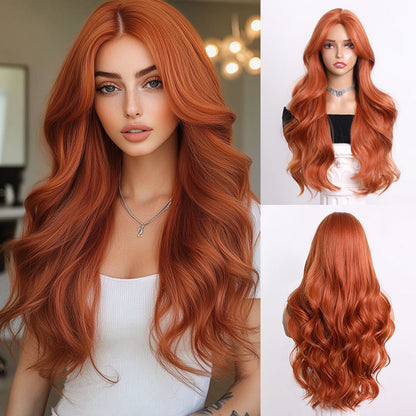 Autumn Leaf Brown Long Wavy Synthetic Wig - 28 Inch Heat-Resistant