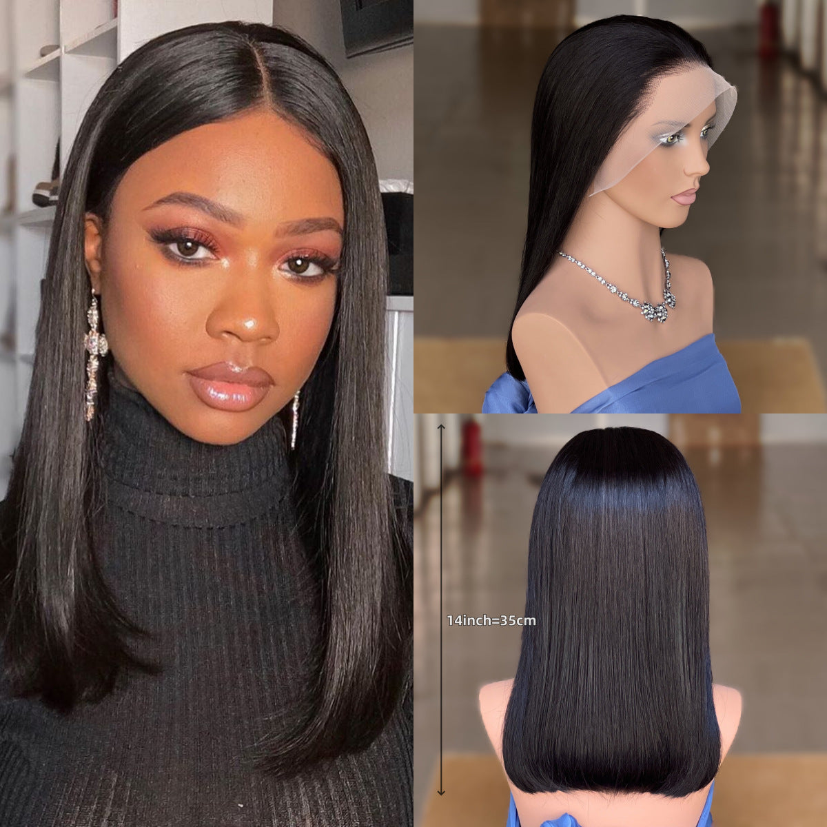 13x4 Front Lace Human Hair Wig - Black (8-14in)