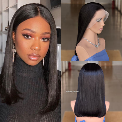 13x4 Front Lace Human Hair Wig - Black (8-14in)