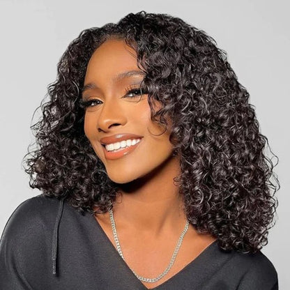 13x4 Bob Water Wave Human Hair Wig - Black