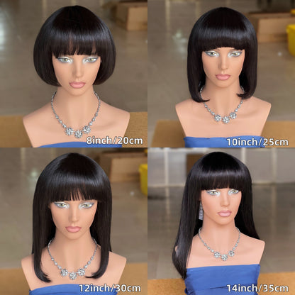 Blunt Bangs Straight Bob Human Hair Wig - Black