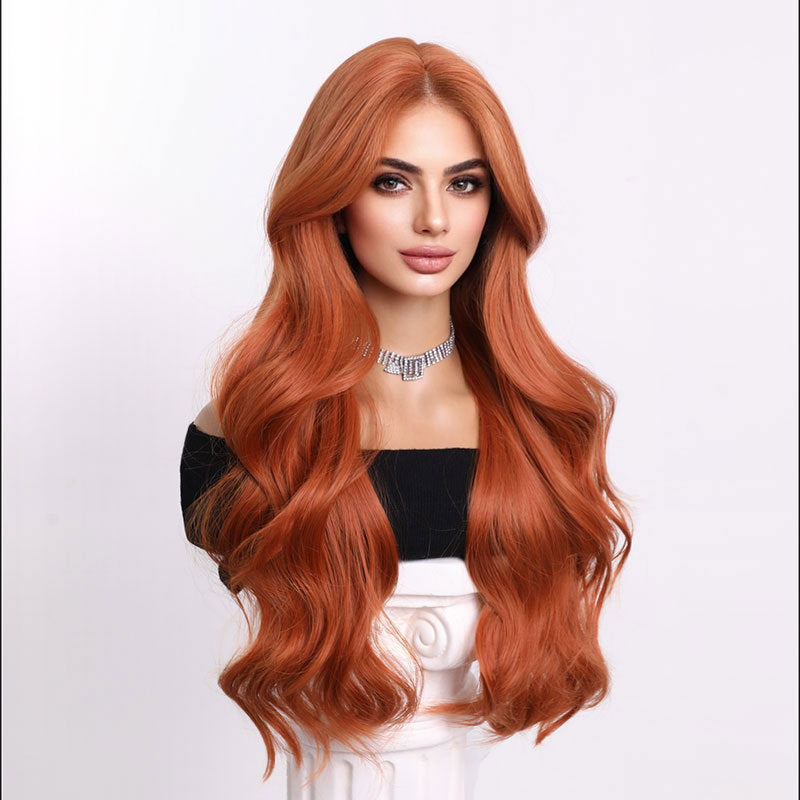 Autumn Leaf Brown Long Wavy Synthetic Wig - 28 Inch Heat-Resistant
