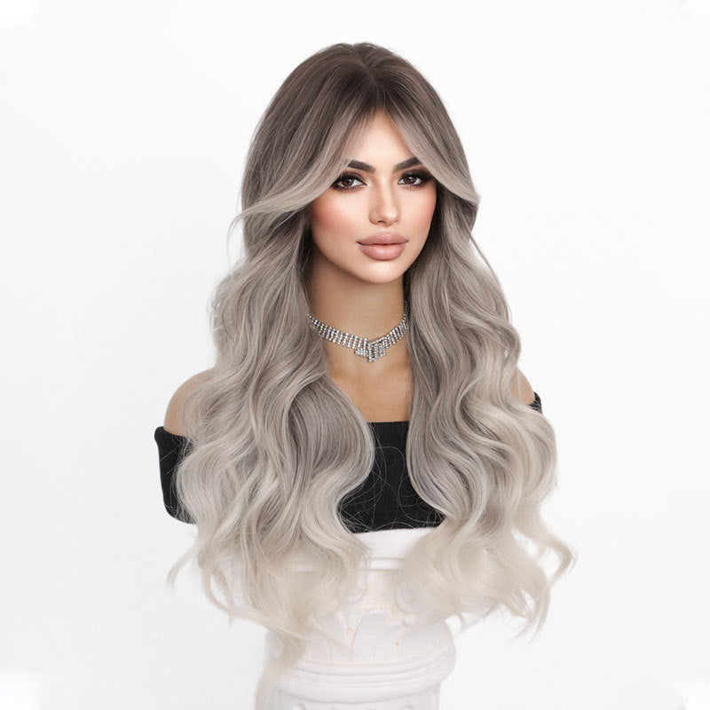 27" Ombre Grey Blonde Water Wave Synthetic Long Curly Wig