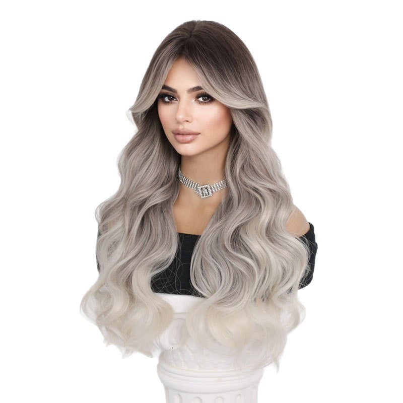 27" Ombre Grey Blonde Water Wave Synthetic Long Curly Wig