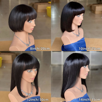 Blunt Bangs Straight Bob Human Hair Wig - Black